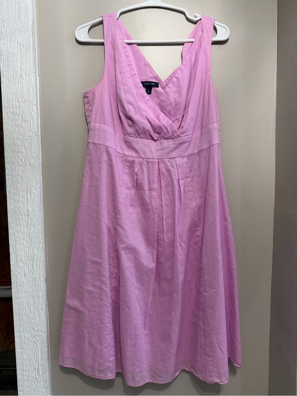 Lands' End Light Pink V-Neck Sleeveless Midi Sundress
